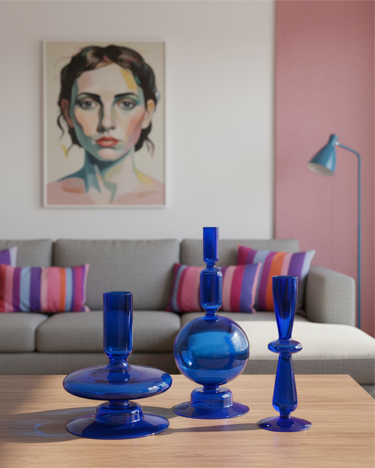 Blue Hour Glass Candle Holders