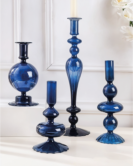 Blue Hour Glass Candle Holders